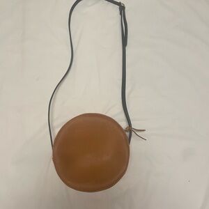 Elegant Brown Leather Circle Crossbody Bag genuine leather